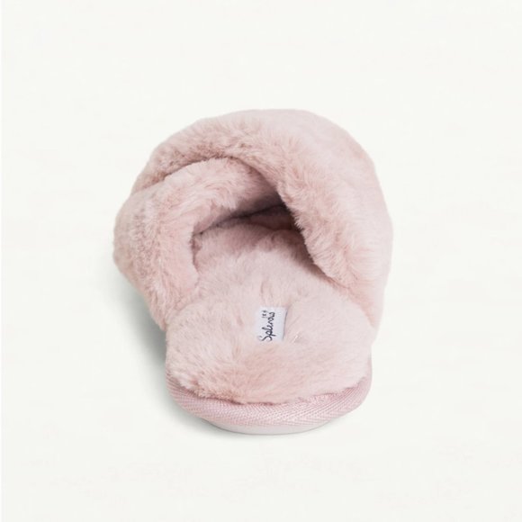 SPLENDID FAUX FUR VEGAN CROSS SLIDE SLIPPERS M/L - Picture 4 of 6
